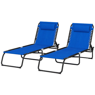 2 Pieces of 4-Position Reclining Beach Chair Chaise Lounge Folding Chair - Blue