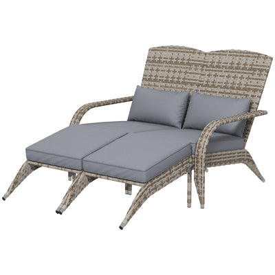 Wicker Adirondack Chair for 2 w/ Cushions & Footrests, PE Rattan Chair, Patio Chair for Porch, Backyard, Garden w/ High-back & Armrests, Gray