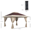 13' x 13' Pop Up Gazebo Instant Canopy Tent Shelter with 2-Tier Roof, Carry Bag, Wight Bags for Outdoor, Garden, Brown