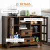 Kitchen Sideboard, Glass Door Buffet Cabinet, Server Cupboard with Storage Drawers & Adjustable Shelves for Living Room, Walnut