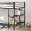 Junior Twin Loft Metal Bunk Bed Frame with Cinnamon Wood Shelf, Full-Length Guardrails, Anti-Noise Design, Easy Assembly, Black