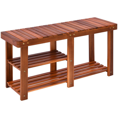Wood Shoe Rack Bench 3-tier Acacia Wood with Shoe and Boot Storage Hallway Shoe Storage Bench Teak