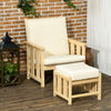 2-Piece Outdoor Patio Furniture Set, Wooden Lounge Chair Set, Armchair with Ottoman & Thick Cushions for Backyard, Porch, and Poolside
