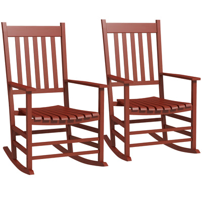 Wooden Rocking Chair Set, Outdoor Rocker Chairs w/ Curved Armrests, Slatted Seat for Garden, Porch, Patio, Supports Up to 352 lbs., Wine Red
