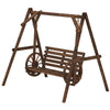 Patio Swing Chair with A-Frame Stand, 2 Person Wooden Porch Swing for Garden, Poolside, Backyard, Carbonized Brown