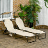 Folding Chaise Lounge Pool Chairs, Set of 2 Outdoor Sun Tanning Chairs with Sunshade Face Guard, Reclining Back for Beach, Yard, Patio, Tan