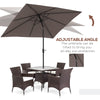9' x 7' Outdoor Patio Solar Umbrella with Crank, Solar LED Lights, Tilting, Push-Button for Deck, Pool and Lawn, Tan