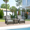 3 Piece PE Rattan Patio Chairs Porch Furniture Set with 2 Chairs Padded Seats & 1 Side Table with Storage  Grey