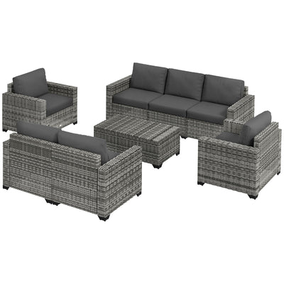 5 Piece Wicker Patio Furniture Set with Thick Padded Cushions, Outdoor PE Rattan Sectional Furniture Conversation Sofa Set w/ Storage, Gray
