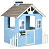 Wooden Playhouse for Kids Outdoor with Flower Pot Holders, Door, Windows, Service Stations for 3-7 Years, Blue