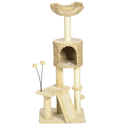 Cat Tree for Indoor Cats w/ Scratching Posts, Condo Cat Tower, Beige