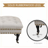 Mobile Upholstered Bench Rolling Button-Tufted Fabric Accent Ottoman with Nailhead Trim & Wheels, Beige