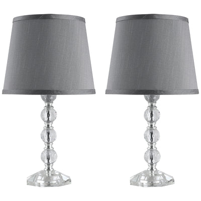 Crystallite Table Lamp Set of 2, Bedside Desk Lamp for Bedroom, Living Room with Fabric Lampshade, Gray