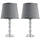 Crystallite Table Lamp Set of 2, Bedside Desk Lamp for Bedroom, Living Room with Fabric Lampshade, Gray