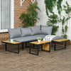 3 Pieces Patio Furniture Set, Outdoor Garden Sofa Conversation Set w/ Padded Cushions, Wood Grain Plastic Top Table and Side Panel, Dark Gray