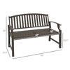 46" Outdoor Garden Bench, Metal Bench, Steel Slatted Frame Furniture for Patio, Park, Porch, Lawn, Yard, Deck, Brown