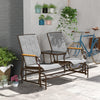 Outdoor 2-Person Glider Bench, Outside Swing Glider Chair Loveseat with Breathable Mesh, Table, Steel Frame