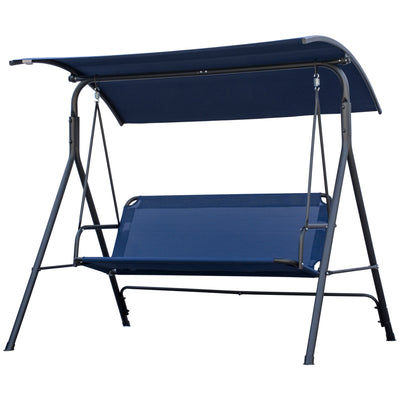 3-Person Porch Swing Bench with Stand & Adjustable Canopy, Armrests, Steel Frame for Outdoor, Garden, Patio, Porch & Poolside, Dark Blue