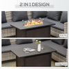 43" Propane Gas Fire Pit Table, 50,000BTU Wicker Auto Ignition Gas Firepit with Glass Wind Guard, Blue Glass Rock and Lid, CSA Certification