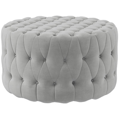 Round Ottoman Coffee Table with Velvet-feel Upholstery, Button Tufted Design and Padded Seat