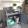 Outdoor Wooden Potting Bench with Storage Cabinet, Aluminum Table Top, Rubber Wheels for Backyard, Patio, Balcony, Gray