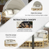 Patio Furniture Set, Round Outdoor Daybed with Retractable Canopy, Hollow Wicker PE Rattan Sectional Sofa with Cushions for Pool, Lawn, Beige
