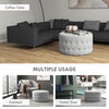 Round Ottoman Coffee Table with Velvet-feel Upholstery, Button Tufted Design and Padded Seat