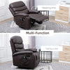 Manual Heated Massage Recliner, Padding Single Sofa with Heat and Remote Control, 8 Massaging Points, Storage Pockets, PU Leather, Brown