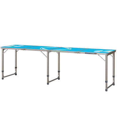 Aluminum Camping Table with Adjustable Legs, 8ft Folding Picnic Table for Travel, BBQ, Beach or Hiking, Blue & White
