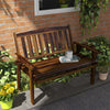 Wooden Outdoor Bench with Slatted Armrests and Back, Patio Bench for Lawn, Park, Deck, Carbonized
