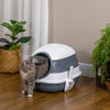 Cat Litter Box with Lid, Foldable Litter Box with Cat Plastic Scoop,Extra Large Space,Easy Cleaning, Air Freshener, Gray