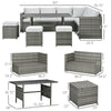 7 PCs Patio Wicker Furniture Set, Outdoor Sectional Furniture Conversation Sofa Set with Wood Grain Plastic Top Table, Cushioned Sofa Seat w/ Storage Function, Mixed Gray