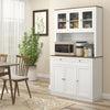 71" Kitchen Pantry Cabinet with Microwave Stand, 2 Drawers, 4 Cabinets, Adjustable Shelves and Glass Doors, White