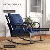 Outdoor Wicker Rocking Chair, Porch Rocker Chair with Padded Cushions and Armrest, Navy Blue