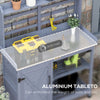 Wooden Potting Bench with Storage, Aluminum Table Top for Backyard, Patio, Balcony, Gray