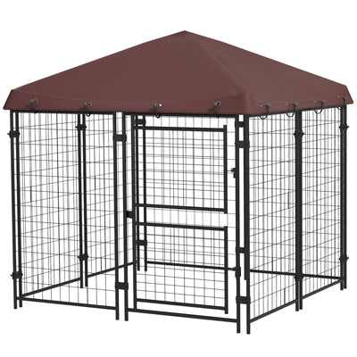 4.6' x 5' Dog Kennel Outdoor with Waterproof Canopy, Large Door