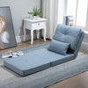 Convertible Flip Chair, Floor Lazy Sofa, Folding Upholstered Couch Bed with Adjustable Backrest, Metal Frame and Pillows for Bedroom, Blue