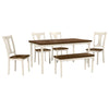 6-Piece Retro Dining Table Set with Rectangle Table, Fabric Chairs, and Bench, Easy to Assemble, Natural Cherry