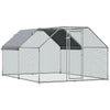 12' Metal Chicken Coop with Run, Walk-In Chicken Cage Rabbit Hutch with Cover and Lockable Door for Backyard, Silver