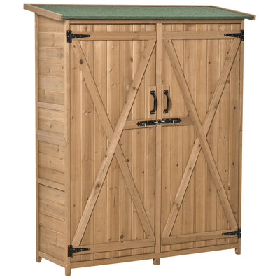 Outdoor Storage Cabinet Wooden Garden Shed Utility Tool Organizer with Waterproof Asphalt Rood, Lockable Doors & 3 Tier Shelves, Natural