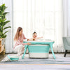 4-in-1 Folding Baby Bathtub Washing Set with Bath barrel, Washbasin and Safe Sucker Seat, Easy Storable Design, Green, for birth to 36 months