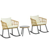 3-Piece Patio Rocking Chair Set with Cushions, Outdoor PE Rattan Wicker Bistro Set with 2 Rocker Chairs, Patio Conversation Set, Cream White