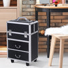 Professional Rolling Full Makeup Travel Train Case, Large Storage Cosmetic Trolley with Folding Trays, Drawer and Locks, Black