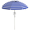 5.7' Beach Umbrella for Travel with Tilt, Adjustable Height, 2 Cup Holders, Hook, Vent, Ruffles, Blue White Stripe