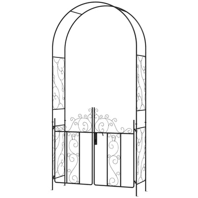 7.5ft Metal Garden Arbor with Double Gate, Arch Trellis for Climbing Plants, Roses, Vines, Black