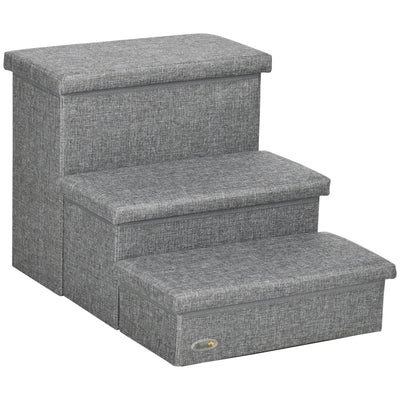 3-Steps Pet Stairs with Storage, Dog Steps for Couch, Bed, Pet Steps for Injured Pet, Older Pets, Small Cats, Gray