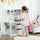 Wooden Toy Kitchen with Lights Sounds, Apron and Chef Hat, Ice Maker, Utensils, Range Hood, White