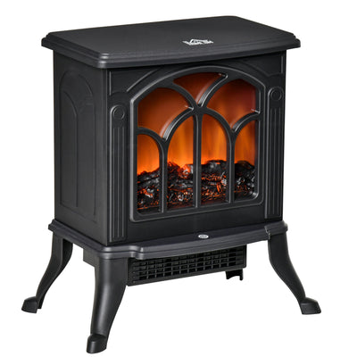 Free Standing Electric Fireplace, Fire Place Heater with Flame Effect, Adjustable Temperature & Overheat Protection, 750W/1500W, Black