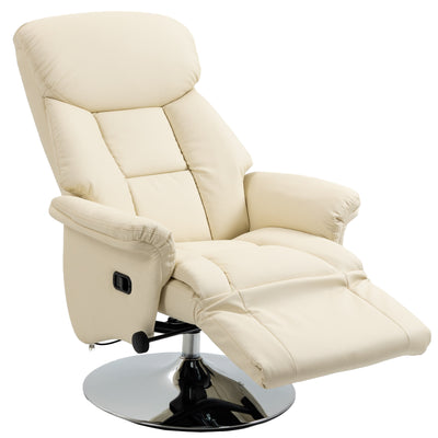 Swivel Recliner, Adjustable PU Leather Upholstered Recliner Chair with Footrest, Padded Arms and Steel Base, Cream White