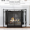 3-Panel Folding Fireplace Screen with Doors and Fire Place Tools Set, for Wood Burning, with Shovel, Firewood Tongs, Black